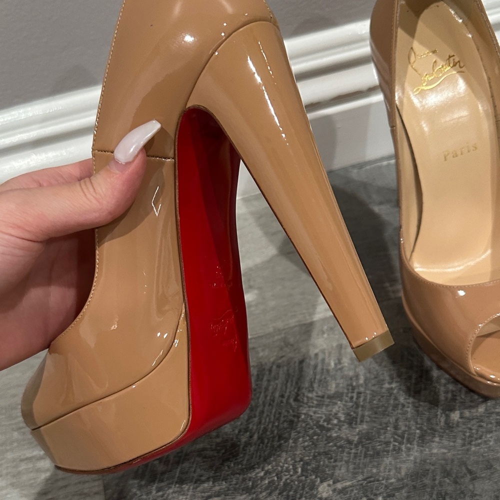 Christian Louboutin Nude Peep-Toe Heels - Picture 5 of 10